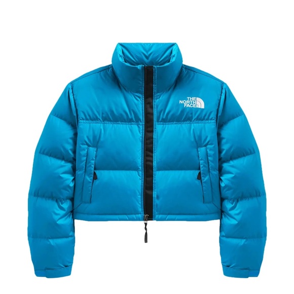Womens TNF The North Face Nuptse Short Crop 700-Down Jacket - Acoustic Blue - Picture 4 of 9
